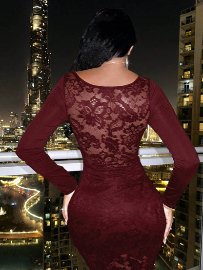 Foxxy Knitted Lace Cup Detail Long Sleeve Sexy Women Dress