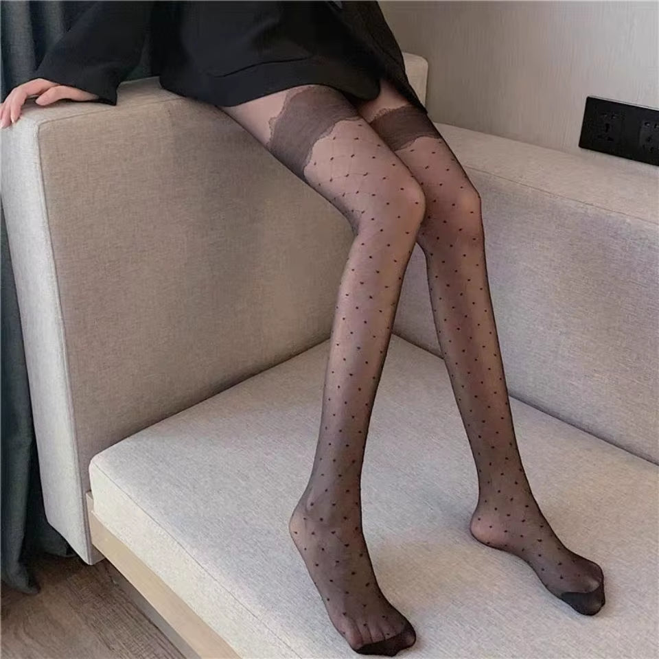 Polka Dot Print Stocking Women Sexy Tights Fishnet Mesh Seamless Pantyhose Nylon Black White Nightclub Female Ladies Silk Tights